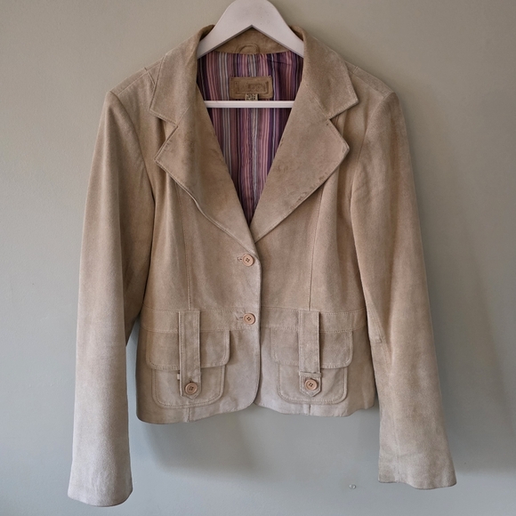 Aldo L Vintage Y2K Bohemian Western Utility Neutral Genuine Suede Jacket - Picture 3 of 16